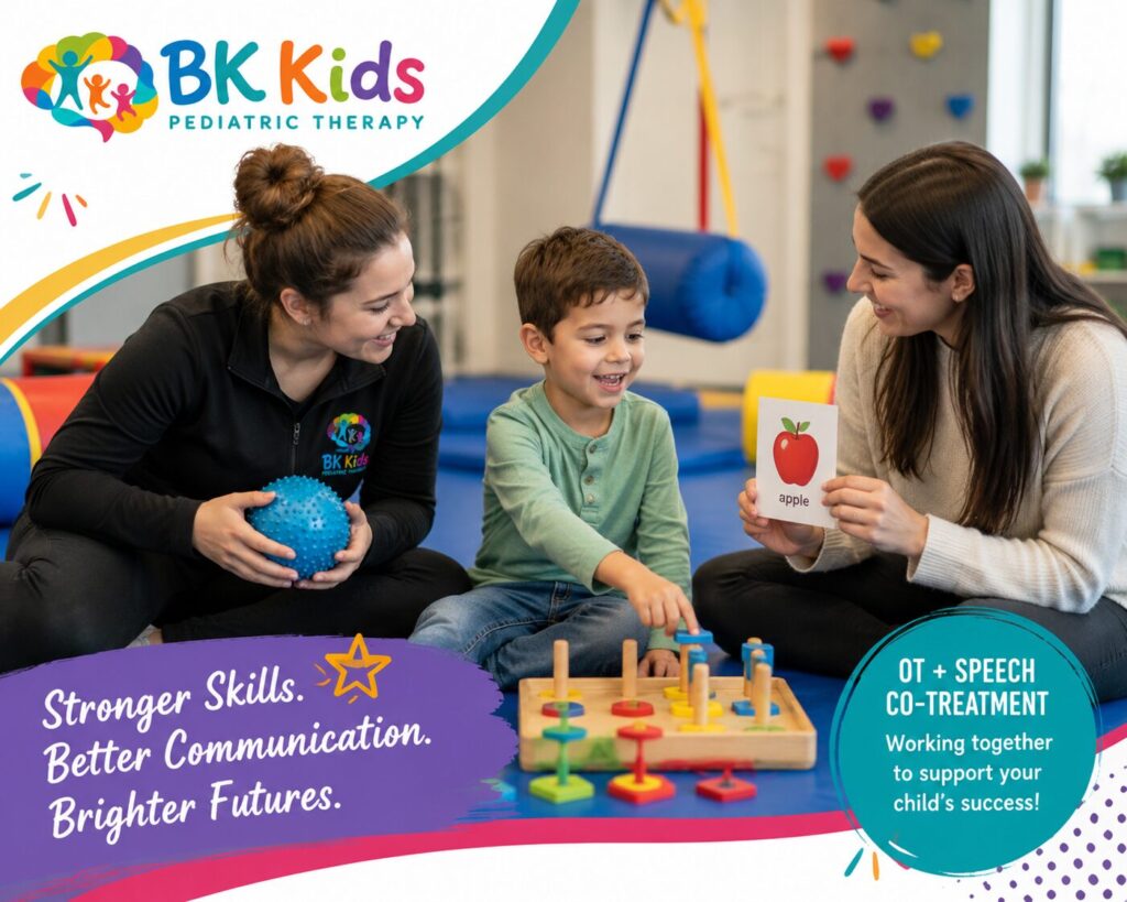 Pediatric Speech and Occupational therapy co-treat at BK Kids Pediatric Therapy in Plainfield, IL