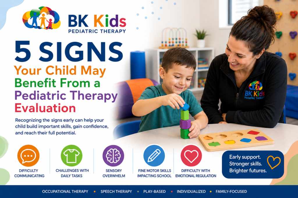 Child getting pediatric speech therapy and occupational therapy at BK Kids Pediatric Therapy in Joliet, IL