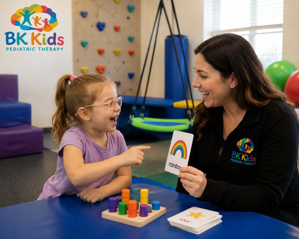 Child getting speech therapy at BK Kids Pediatric Therapy Joliet IL
