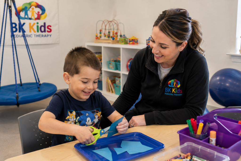 Child getting OT at BK Kids Pediatric Therapy Joliet, IL