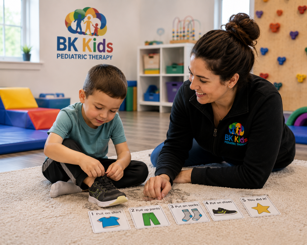 Child getting pediatric speech therapy and occupational therapy at BK Kids Pediatric Therapy in Joliet, IL