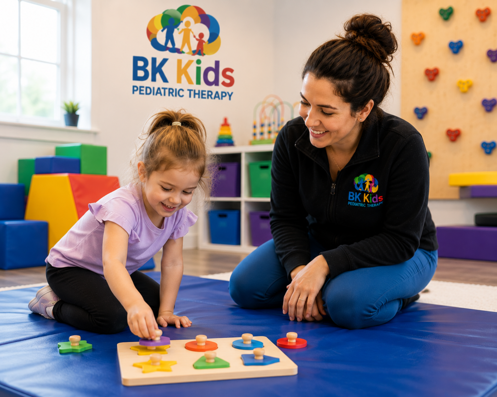 Child getting Pediatric Speech Therapy and Pediatric Occupational Therapy at BK Kids Pediatric Therapy in Joliet, IL